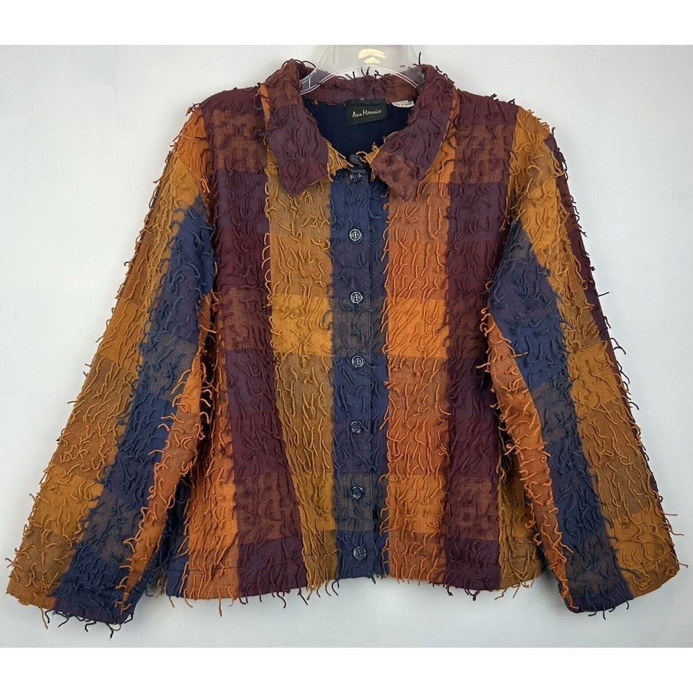 Blazer Woman Large Jacket Multicolor Plaid Orange Textured Art to Wear Old Money